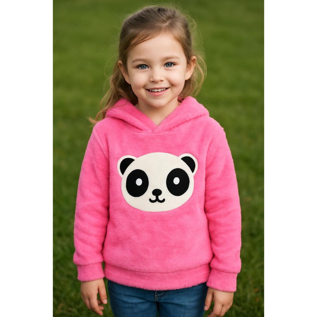 Blusa De Frio Infantil Com Capuz Lisa Com Estampa De Pandinha Ideal Para Inverno # moda infantil 2025