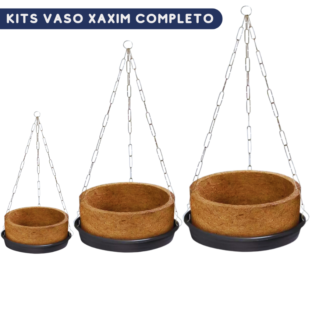 Vaso De Coco Completo Corrente + Prato  N1 - N5 | Vaso de Plantas Xaxim Fibra de Coco