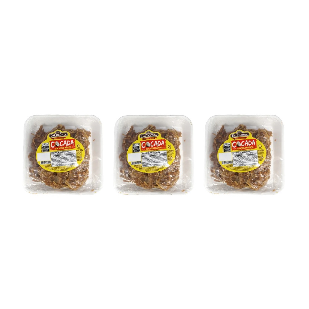 Kit Com 3 Cocada Com Açúcar Mascavo Dacolônia 200g Cada