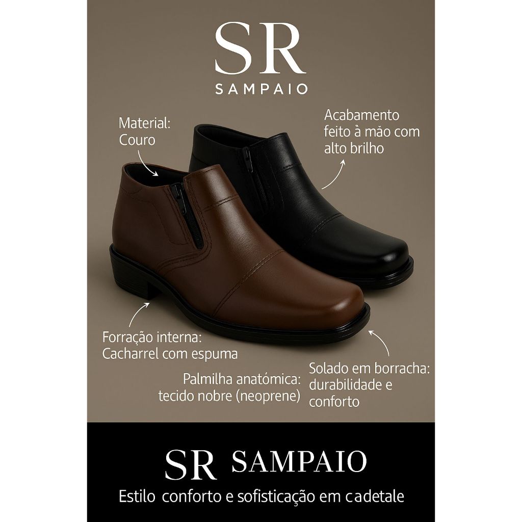 Bota Social Masculina Zíper Lateral Bico Quadrado Conforto Extremo Ideal para trabalho e Eventos em Oferta na Shopee