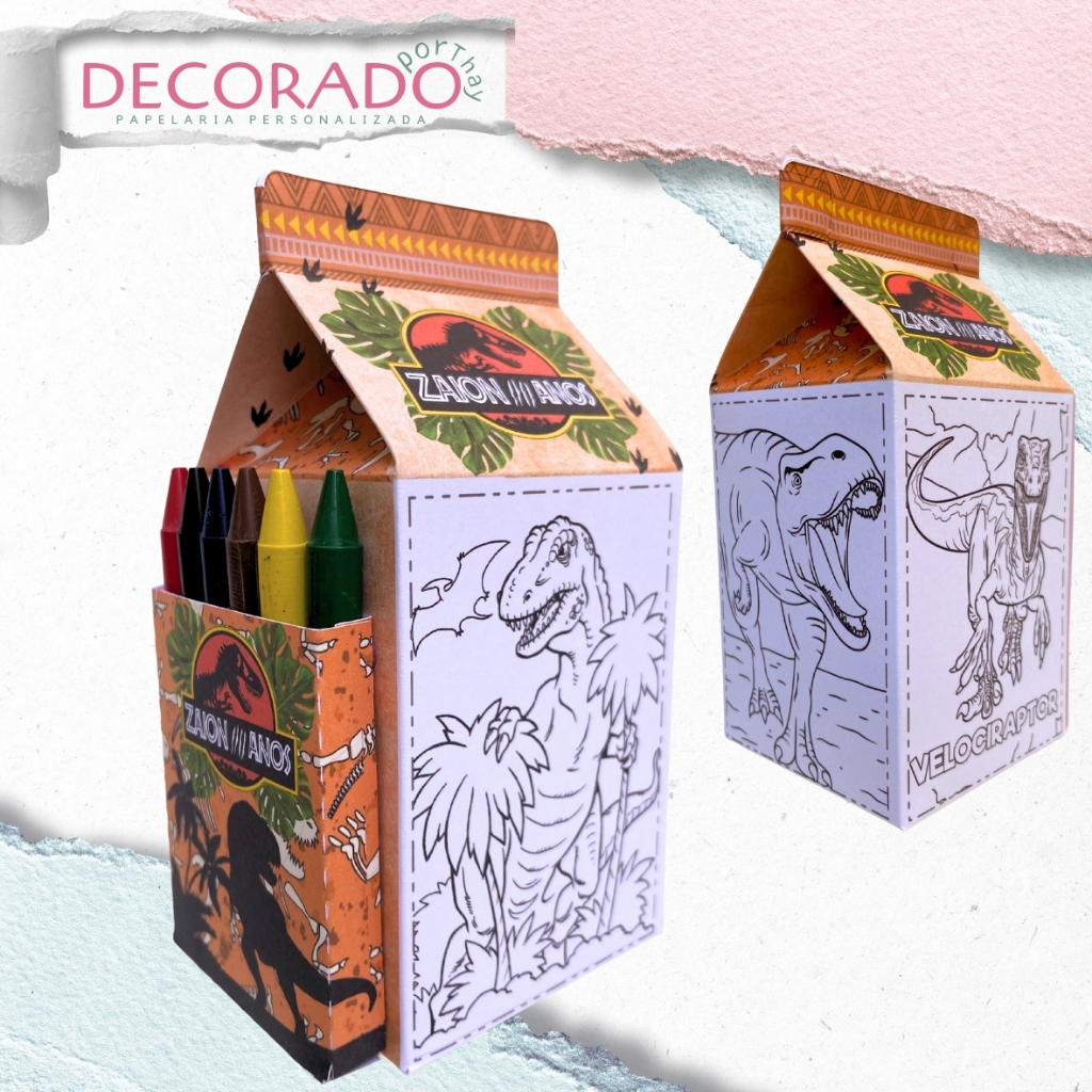 Caixa personalizada com desenhos pegue e monte Jurassic world tema dinossauro decoração e lembrancinhas Jurassic Dino