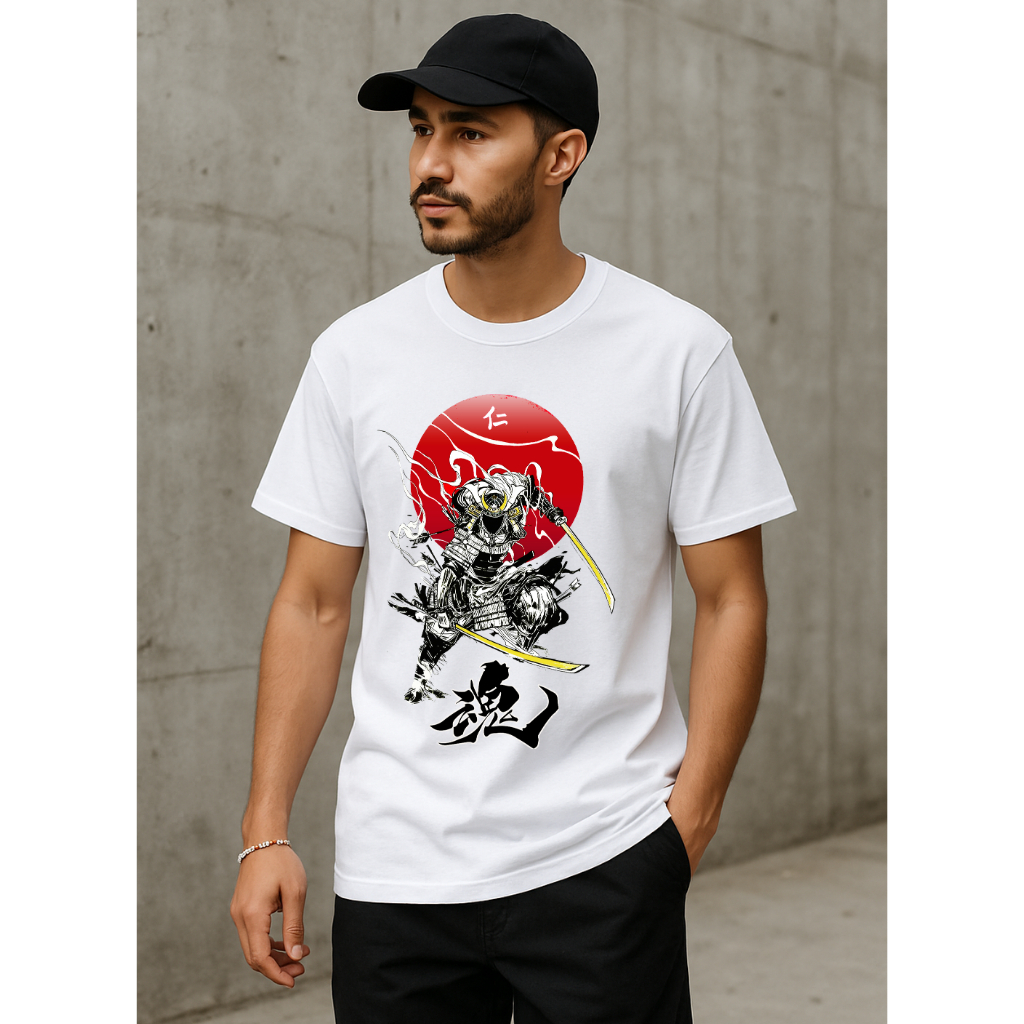 Camiseta Masculina Estilosa Streetwear Estampa Samurai Blusa Confortável Tecido 100% Algodão