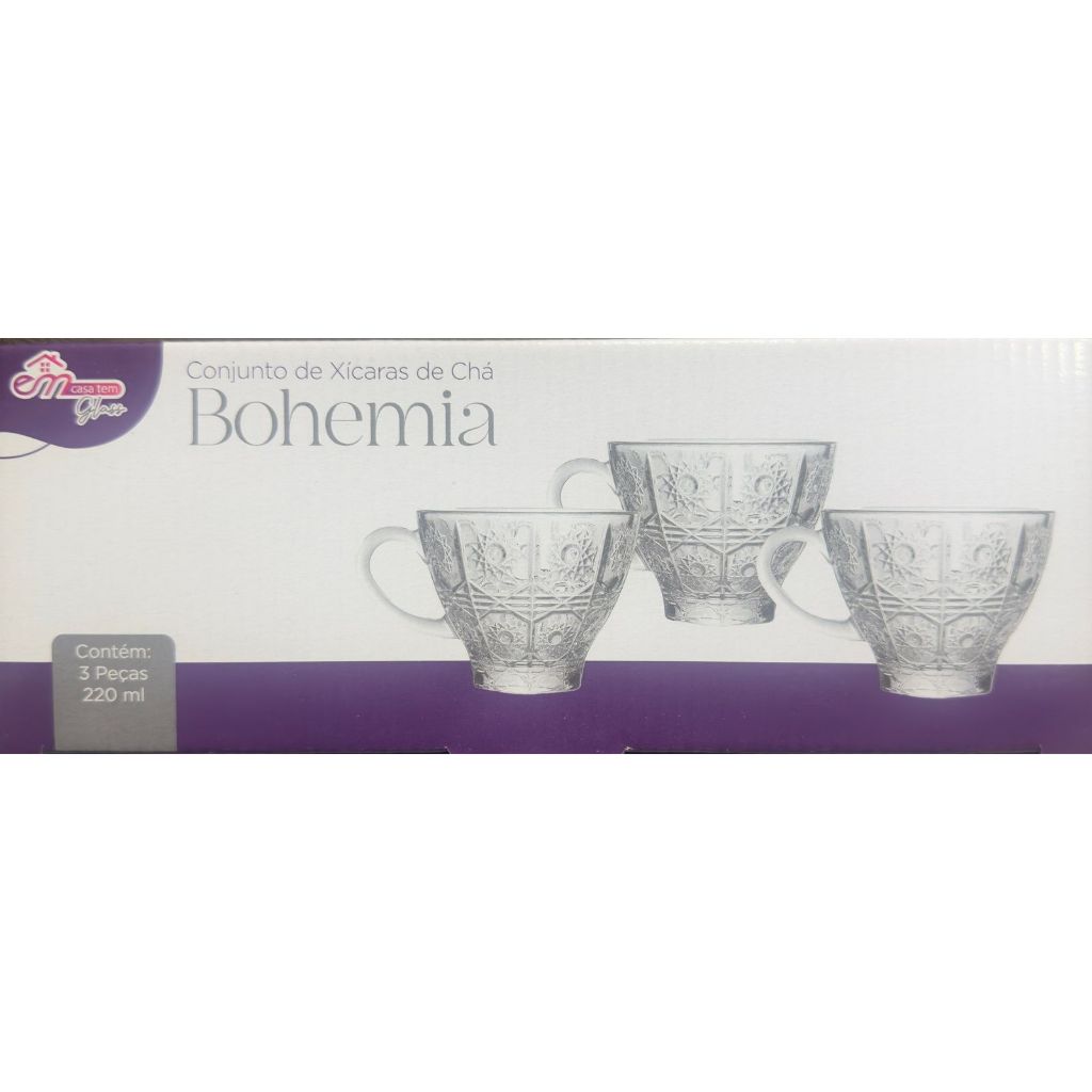 Jogo Xícaras Café Chá Sem Pires 220ml 6 Peças Vidro Transparente Resistente Mesa Egito Bohemia