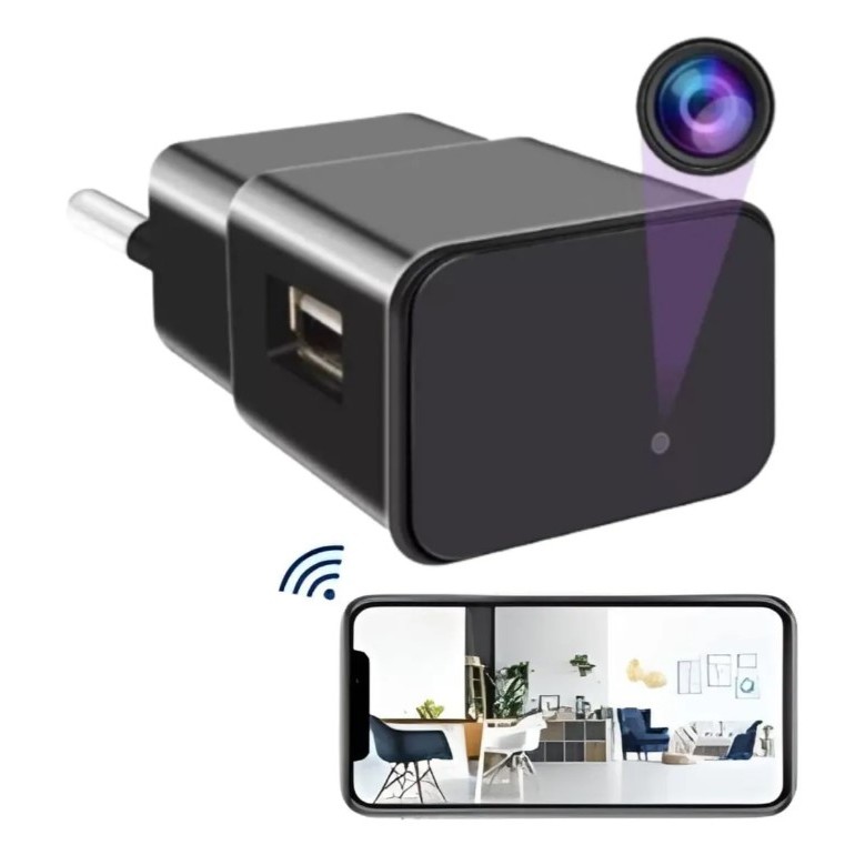 Micro Camera Espiã Wifi Carregador Tomada Fullhd grava video e audio monitoramento via celular