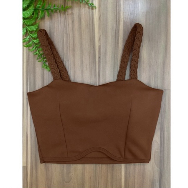 Cropped Top Neoprene Alça Trançado Com Bojo Moda Feminino Oferta