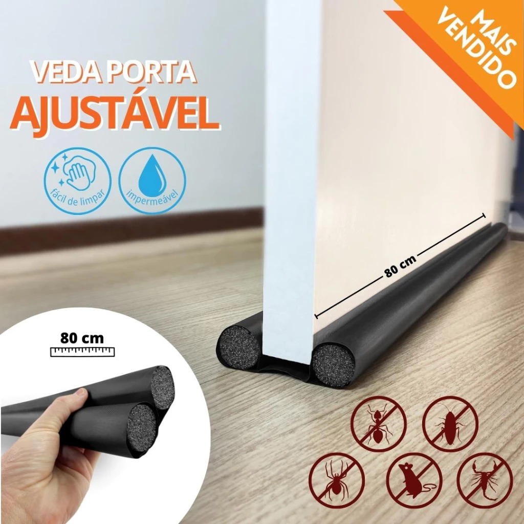 Protetor Rolinho Veda Porta Impermeável 80 cm sem Costura Preto Contra Insetos em Oferta na Shopee