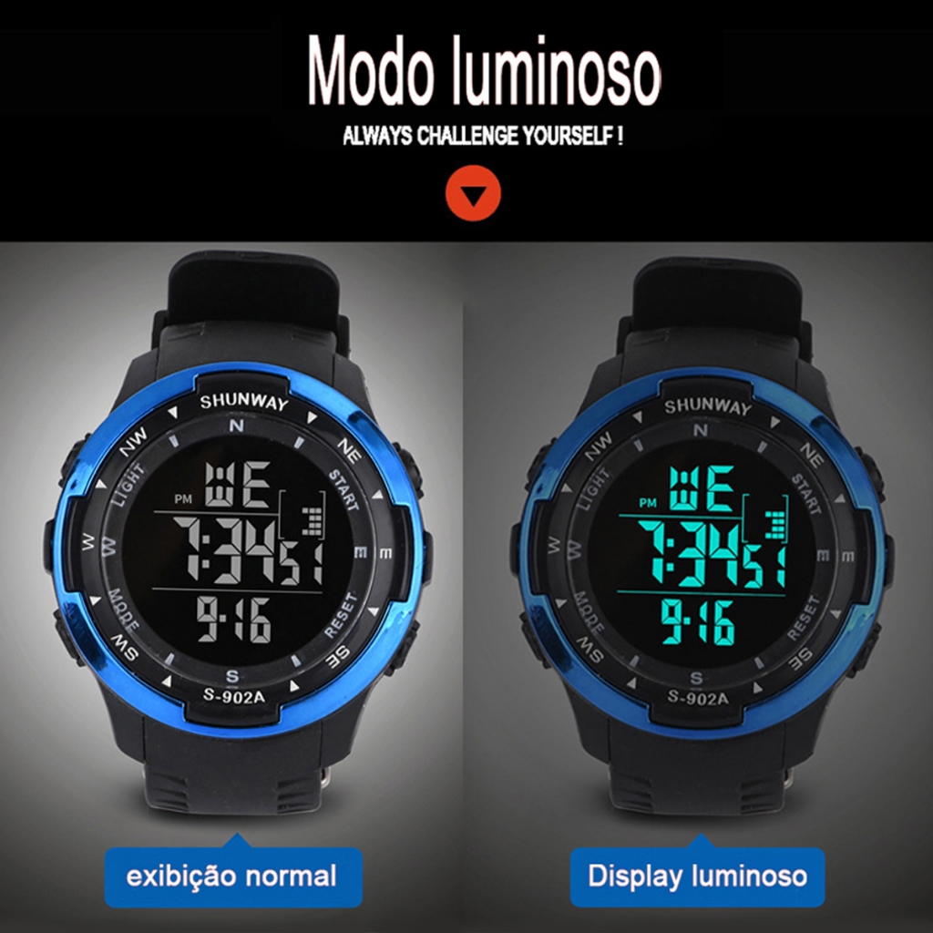 Detalhes do Relógio De Pulso Digital Masculino Esportivo A Prova D 'Água De Silicone Led Cronômetro Preto Prata