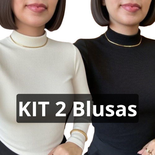 Kit 2 Blusas Peluciadas Gola Alta Cacharrel Canelada Feminina T-Shirt Peluciada Térmica Inverno Flanelada Tendência 2025