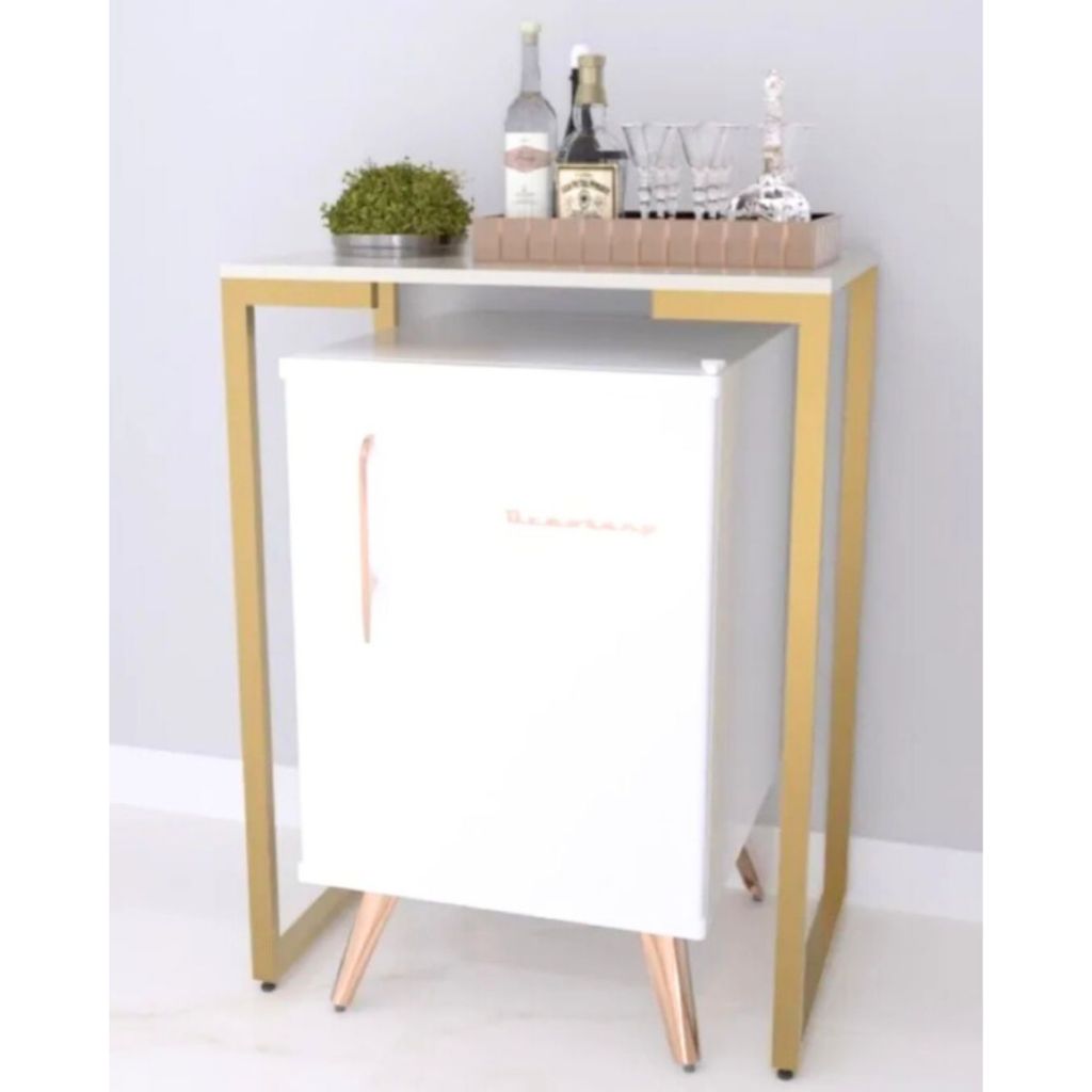 Mesa para Frigobar Industrial Moderna 60x50cm em Ferro e Metal para Varanda e Espaços Small