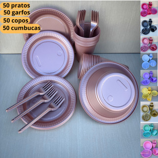 Kit Descartável Econômico com Prato Fundo/Cumbuca 200 Itens (kit c/50 cumbucas)