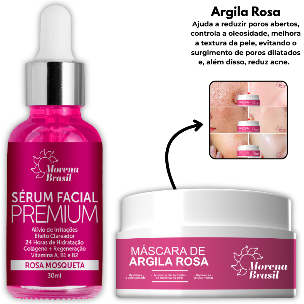KIT Sérum Rosa Mosqueta + Máscara Hidratante Facial Skin Care | MORENA BRASIL