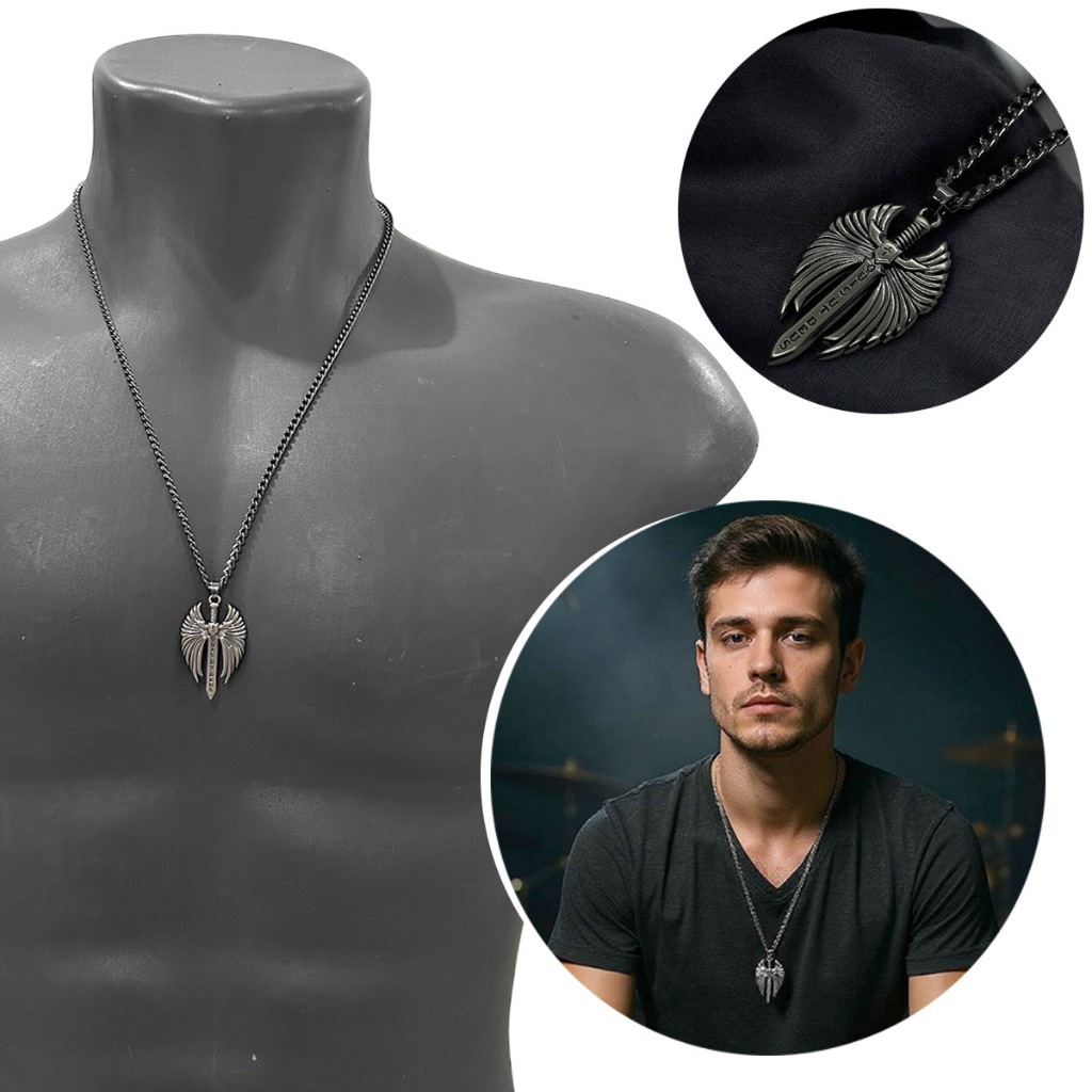 Colar Cordão Corrente de Liga Metalica Pingente Arcanjo São Miguel Espada Angelical Católico Aço Onix Patrono