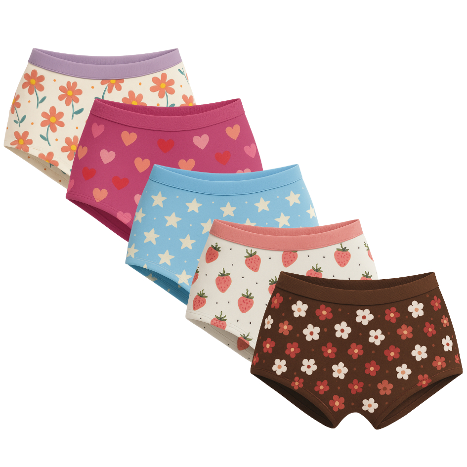 Kit 10 Calcinhas Box Boxer Infantil Menina Tecido Cotton Forro 100% Algodão Estampas Variadas