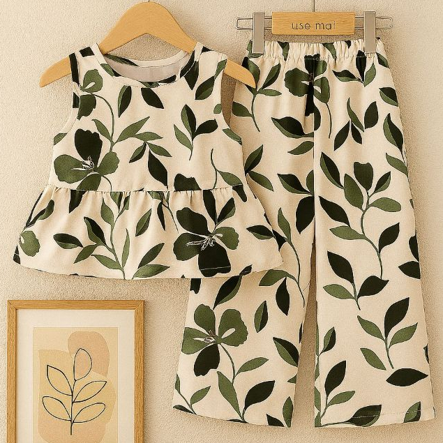 Conjunto Infantil Menina Verão 2 anos a 13 anos - Blusa Babado + Calça Foral Pantacout em Oferta na Shopee