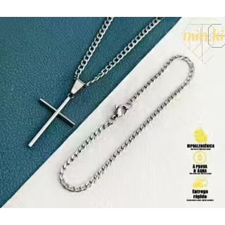 Kit Masculino de Aço 316L: Colar e Pulseira com Cruz Folheada a Ouro – O Toque de Sofisticação