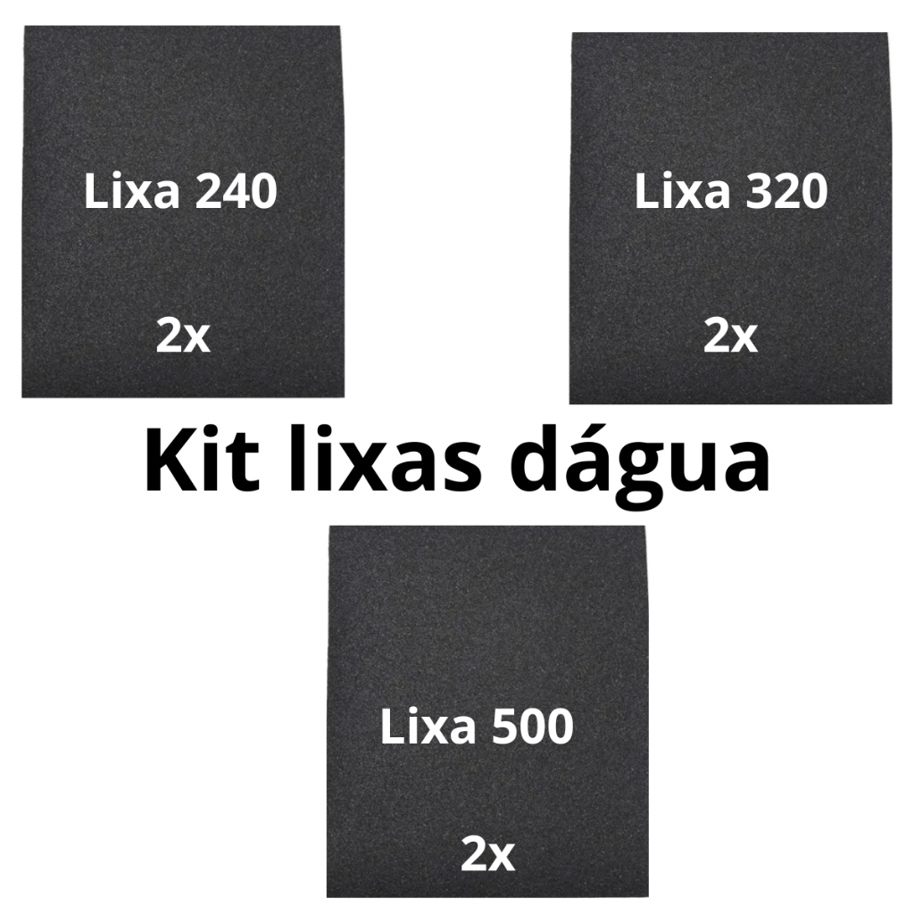 Kit Lixas 240 320 500 c/ 2 4 ou 6 Folhas Cada Grão Lixamento D'água Metal Plástico Pintura Funilaria