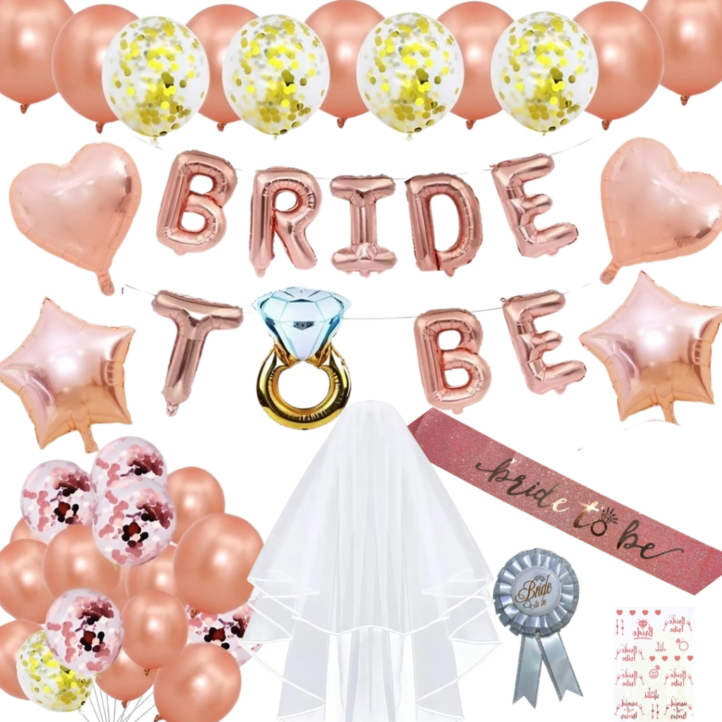 Balões Festa Despedida De Solteira Noiva Bride Kit Decoração Completa Faixa Véu Broche Bexigas