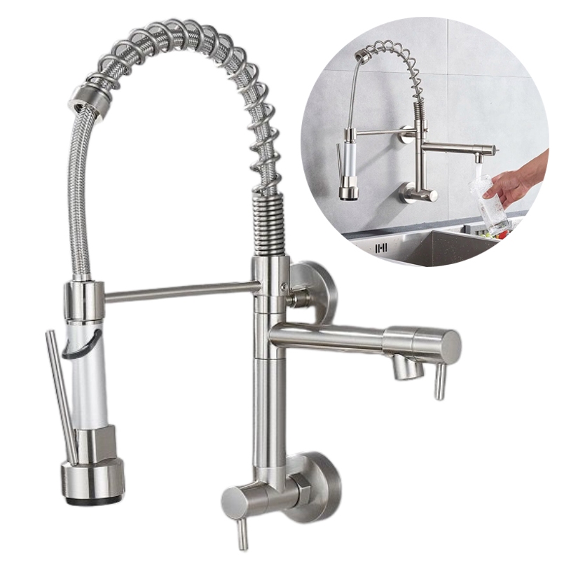 Torneira Cozinha Gourmet De Parede Com Bica Flexível Cor Prata Escovado Yesop em Oferta na Shopee