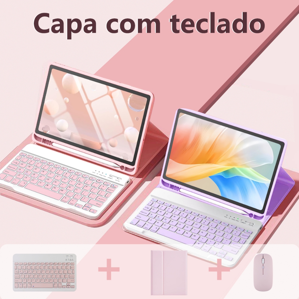 capa com teclado e mouse para Samsung Galaxy Tab A8 10.5inch, S8 Ultra 14,6inch, S6 lite 10,4inch