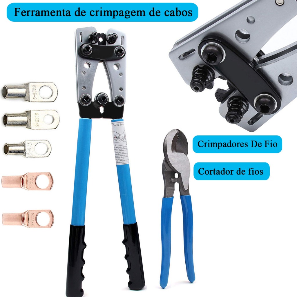 Ferramenta de crimpagem de cabos  Cortador de fios  Ferramenta de crimpagem para 8, 6, 4, 2, 1, 1/0 AWG