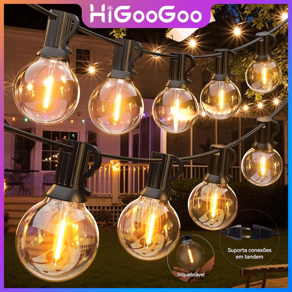 HiGooGoo Inquebrável Cordão De Luz 20/30M Varal De luz Iluminação Área Externa Decoração Festa Natal Lâmpada 110V/220V em Oferta na Shopee