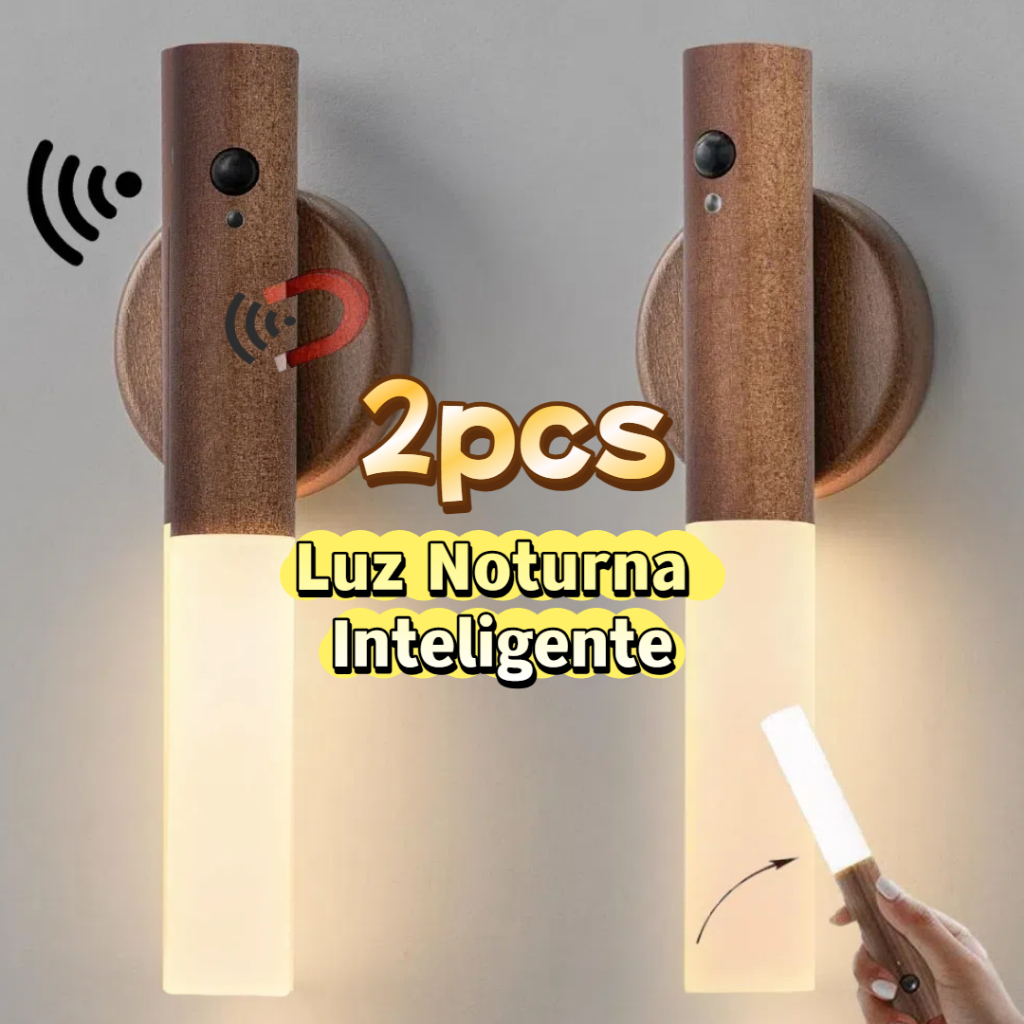 Luz Noturna com Sensor Movimento LED Lâmpada Magnética Recarregável - Parede/Cabeceira para Corredor/Quarto/Escadas​​