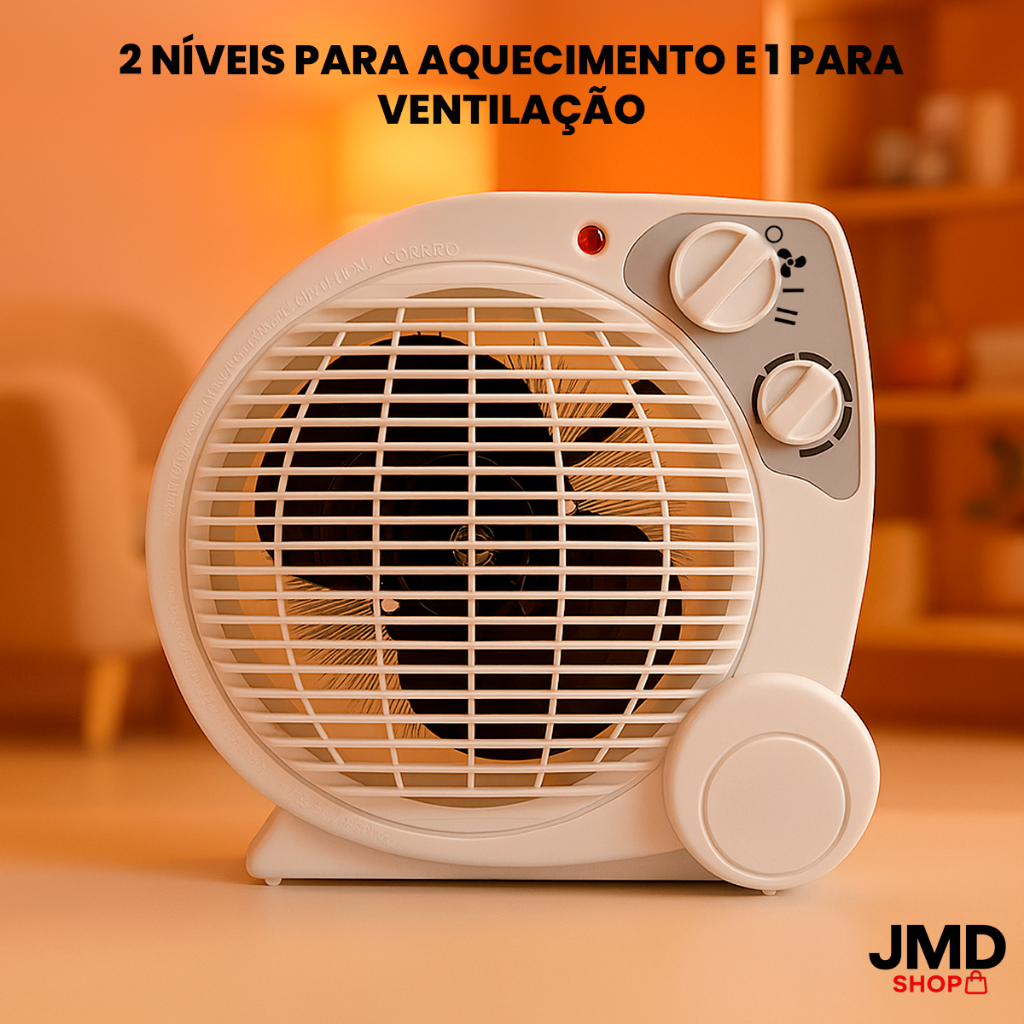 Aquecedor Elétrico Portátil Ventilador 4 Estágios 2 Níveis de Aquecimento