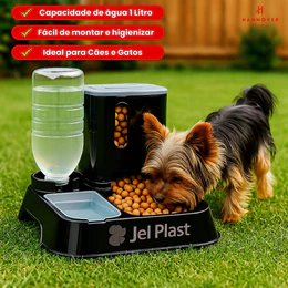 Comedouro com Bebedouro Alimentador Automático Pet 2 em 1 Água e Ração Bebedouro Cachorro Gato