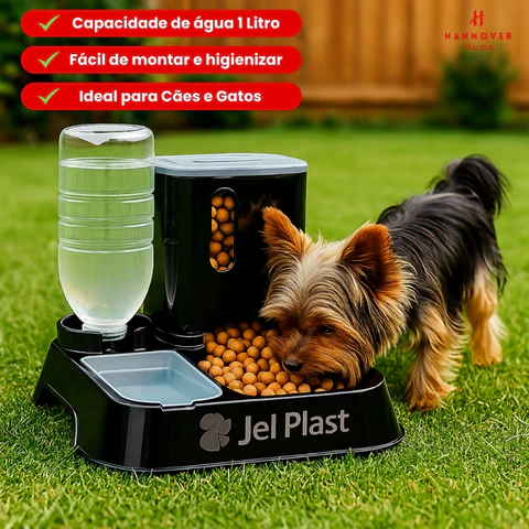 Comedouro com Bebedouro Alimentador Automático Pet 2 em 1 Água e Ração Bebedouro Cachorro Gato