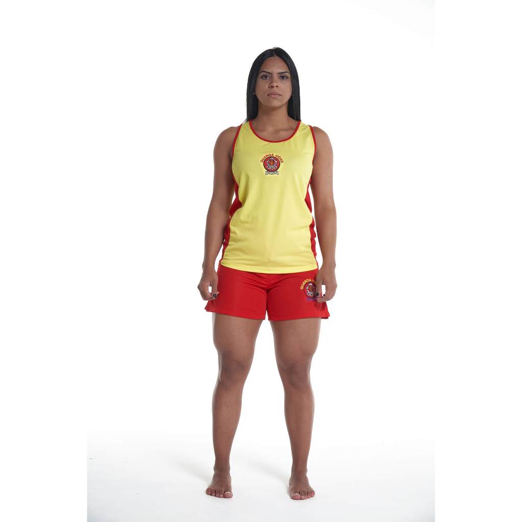 Kit Guarda Vidas Regata Amarela E Short Vermelho em Oferta na Shopee