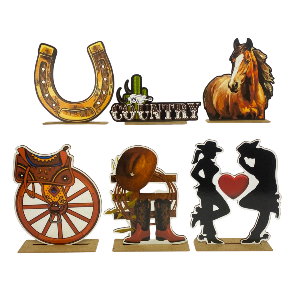 Kit Display de Mesa 6 Peças Para Festa Country MDF em Oferta na Shopee