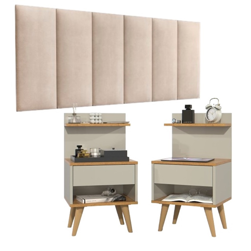 Conjunto 2 Mesa De Cabeceira E Cabeceira Modulada Cama Casal kit quarto conjunto mesa de cabeceira