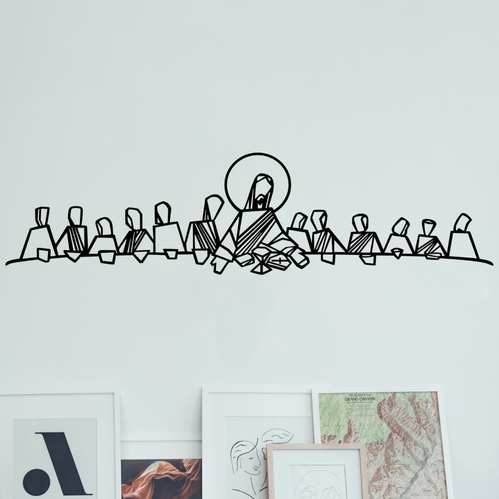 Quadro Decorativo Santa Ceia Releitura C/ Dupla Face 3M em MDF Vazado de 3mm Preto
