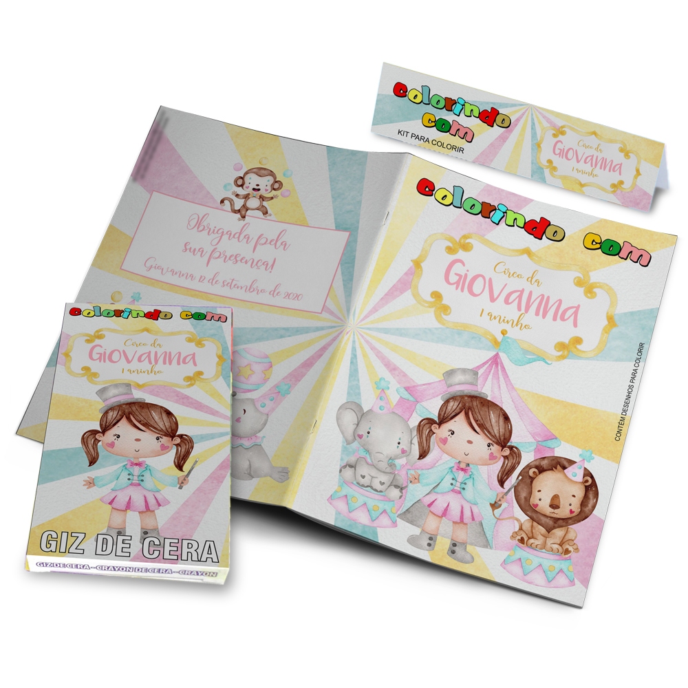 20 Kit Colorir Personalizado Revistinha de Colorir com Giz de Cera Lembrancinha Aniversário Livrinho