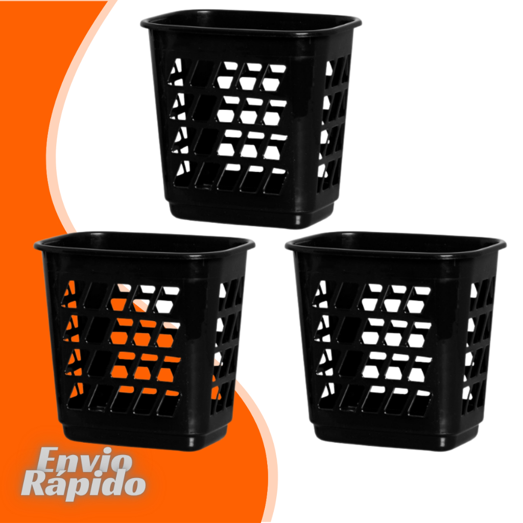 Cesto Telado Retangular 10 Litros Organizador Multiuso Plástico Reforçado Preto Cinza Banheiro Cozinha Quarto Lixeira em Oferta na Shopee