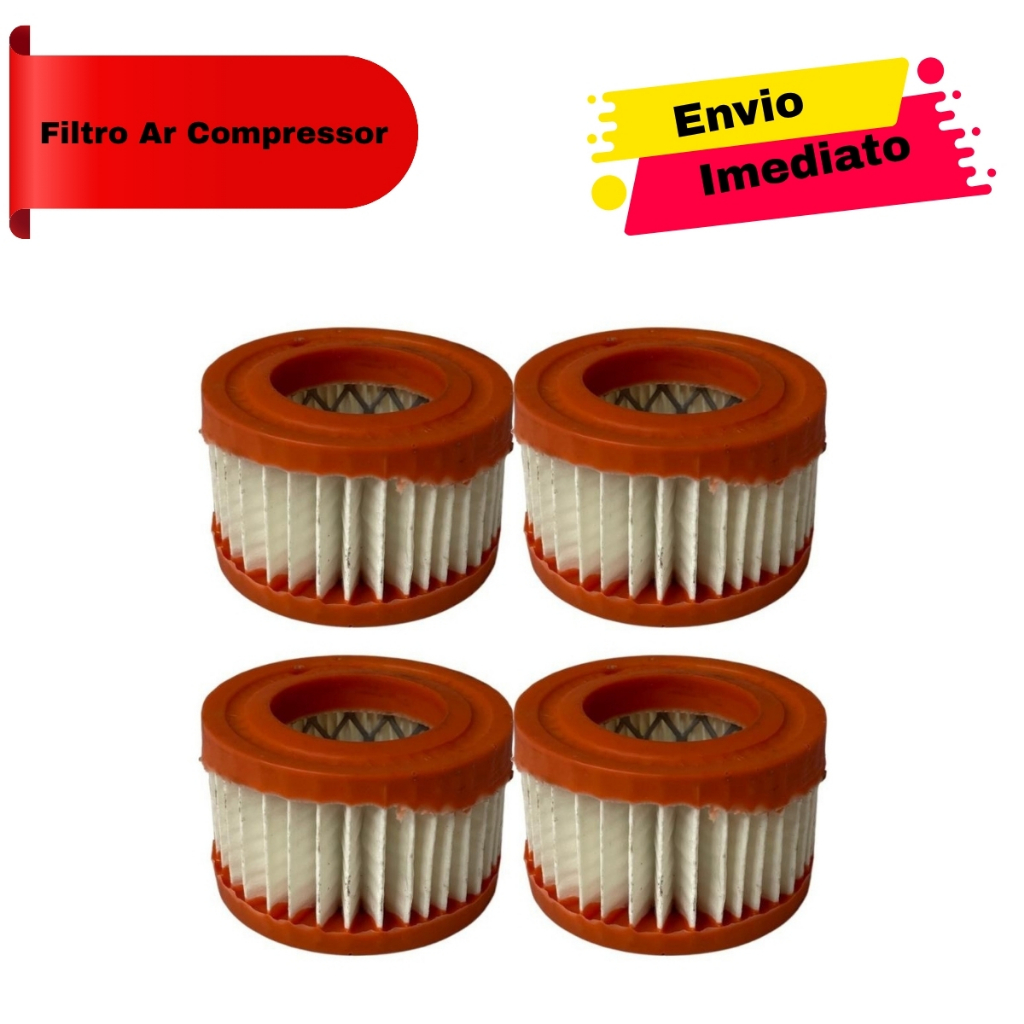 Kit 4 Elementos Filtro de Ar Para Compressor CMV-10 PL Motomil Substituição Manutenção Peça Original