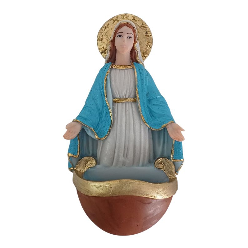 Imagem de Nossa Senhora das Graças pia porta água benta de parede com alça metálica 16cm resina em Oferta na Shopee