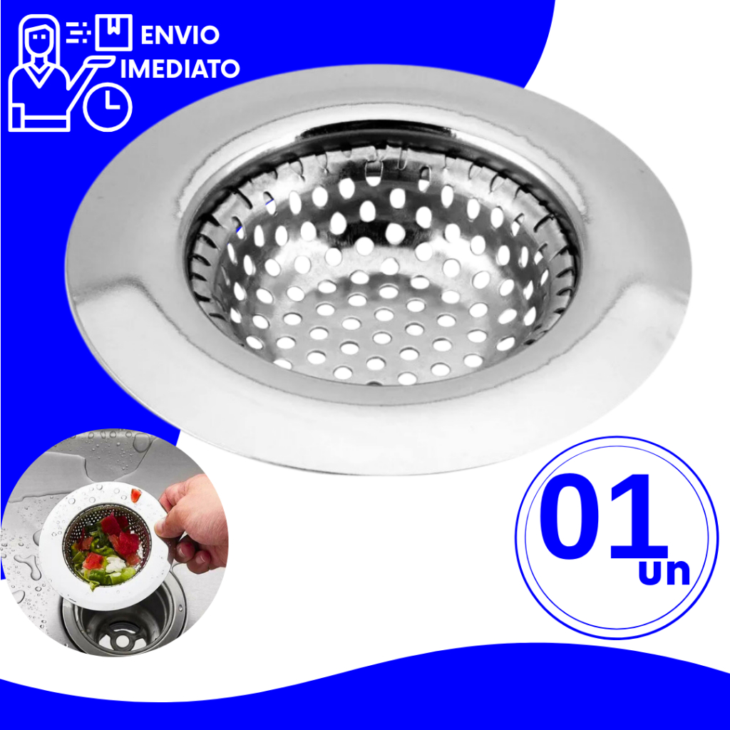 Ralo de Pia Aço Inox 9cm Ralinho Protetor Cozinha Banheiro com Borda  para Casas Restaurantes