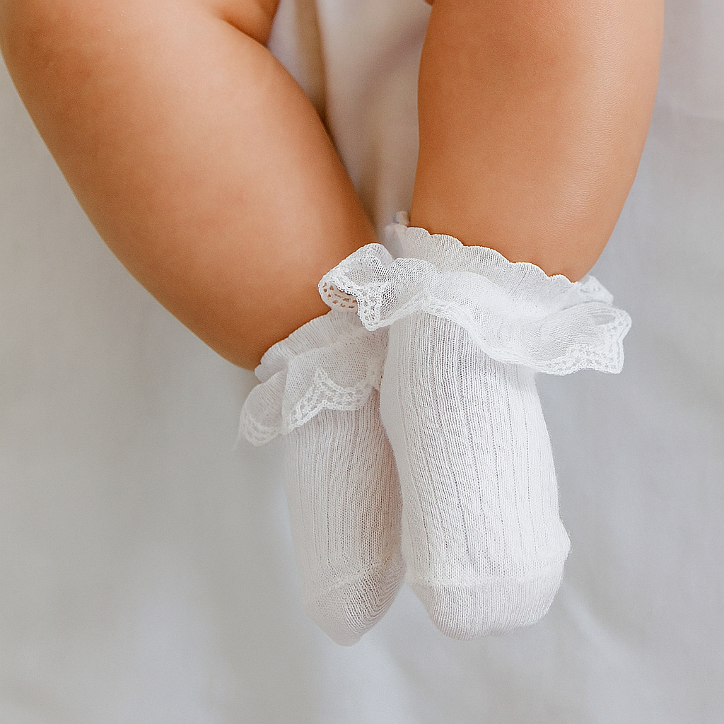 Kit 2 Pares Meia Infantil Bebê Menina Algodão com Tule Bordado Luxo Conforto Festa Batizado em Oferta na Shopee