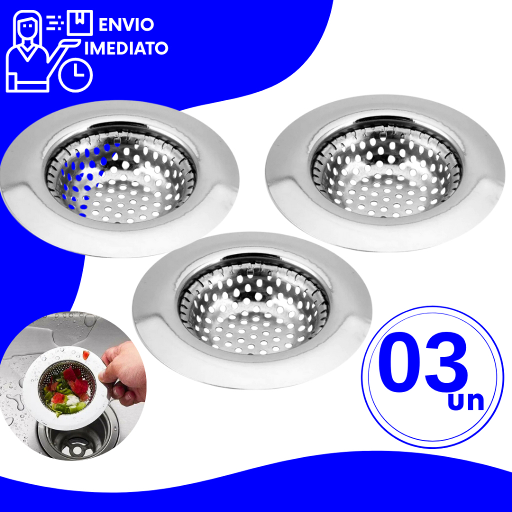 Kit Ralo de Pia Aço Inox 9cm com Borda Ralinho Protetor Cozinha Banheiro para Casas Restaurantes