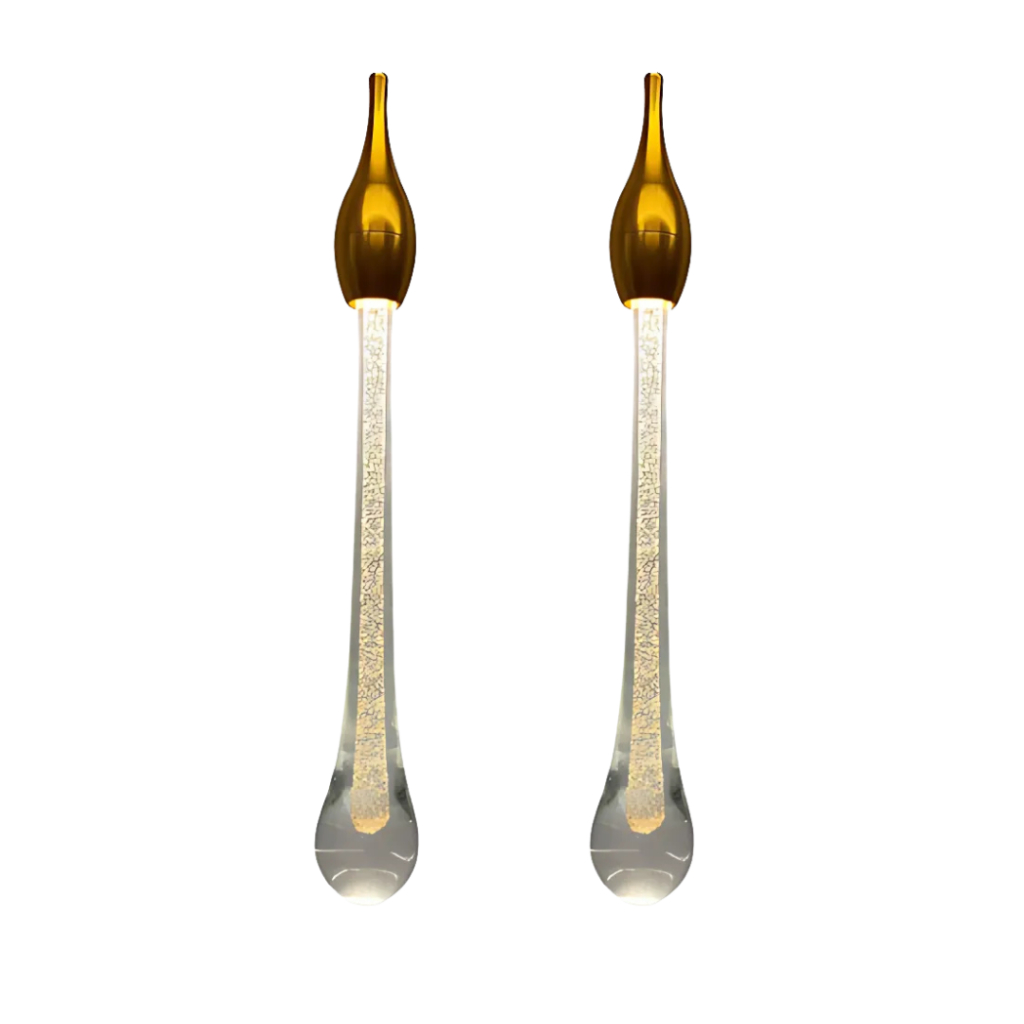Kit 2 Luminárias Pendentes Gota Cristal Dourado LED 5W 3000K p/ Sala Quarto Cozinha Lustre Decor