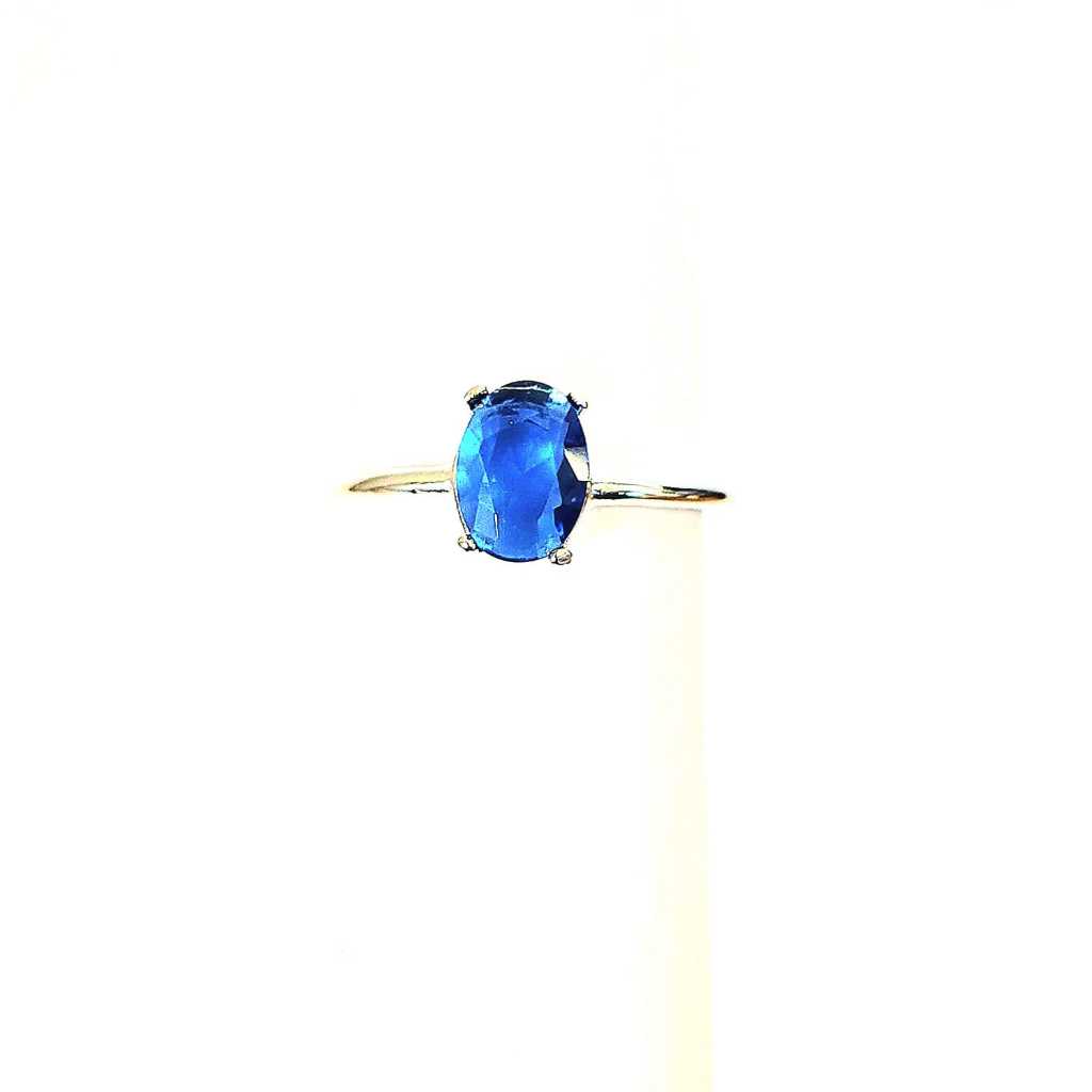 anel solitário prata 925 ajustável 1.5mm pedra esmeralda azul + Certificado garantia