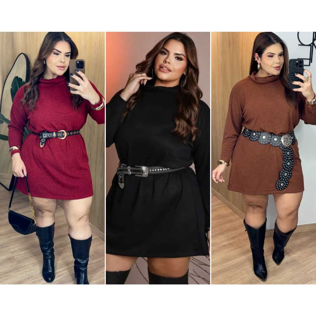 Vestido Plus Size Poncho GG Vestido Gola Alta 44 ao 48 Vestido Manga longa Pluz Size