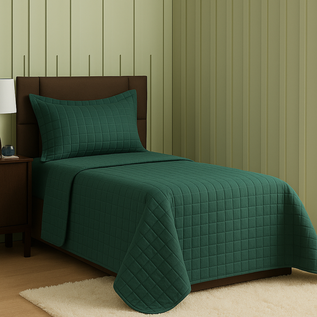 Cobre Leito Colcha Solteiro com Porta Travesseiro Matelassê Percal 300 fios Basic Verde — imagem 2 de 2