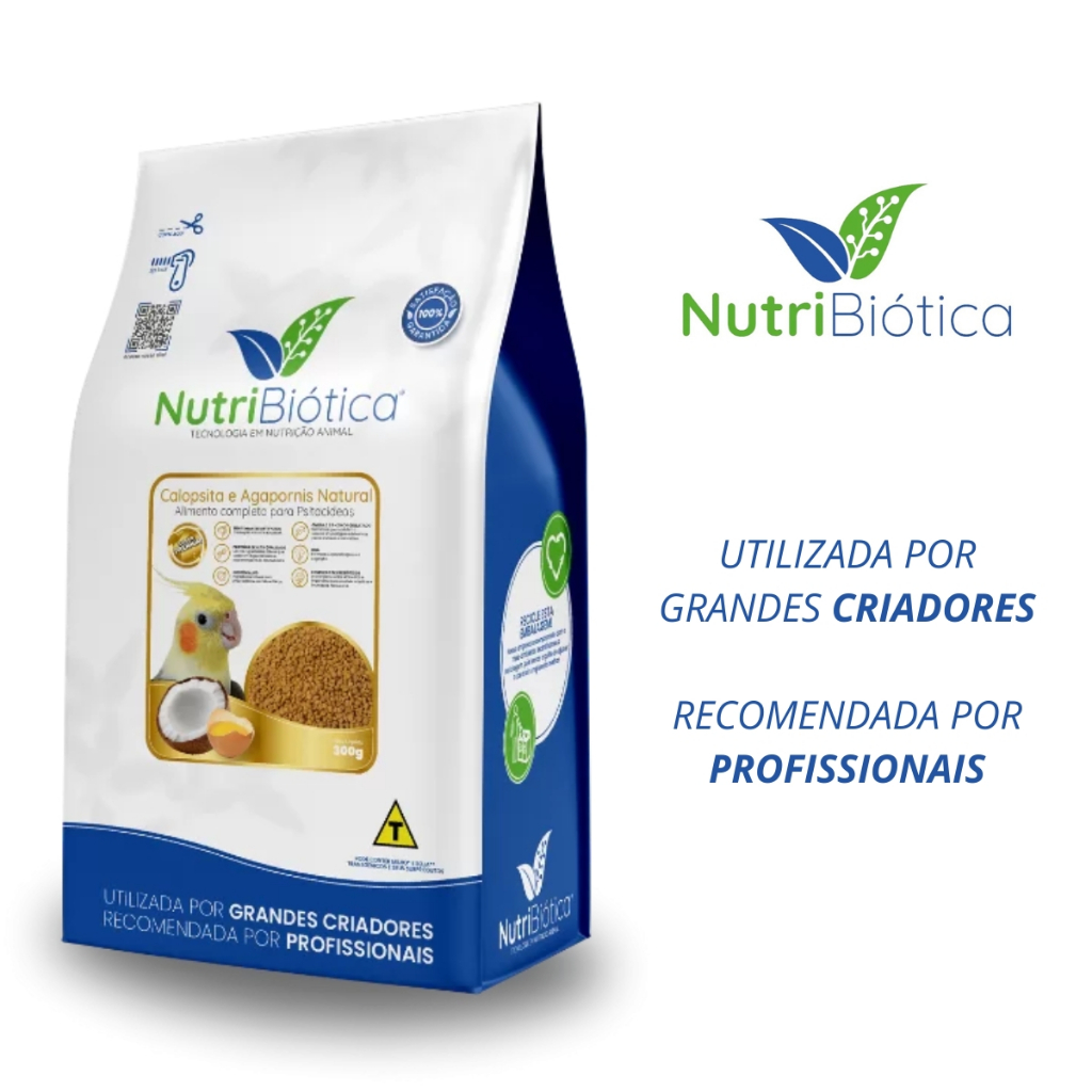 Ração 300g Extrusada Calopsitas e Agapornis Super Premium Nutribiótica Periquito Catarina Forpus