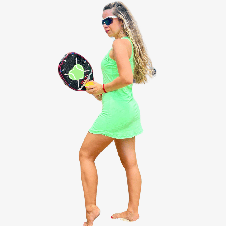 CONJUNTO VESTIDO REGATÃO + SHORTS LEWOLST EM POLIAMIDA FURADINHO BEACH TENNIS PADEL ESPORTE DRY FIT