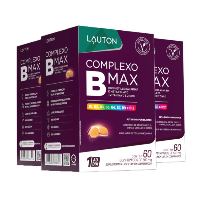 Kit 3x Complexo B Max com Vitamina C + Zinco (60 cápsulas) - Lauton