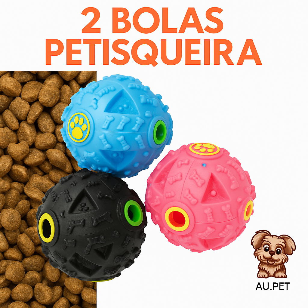 Kit com 2 Bolas Petisqueiras Interativas para Cachorro – Brinquedo Pet Dispensa Ração e Petisco