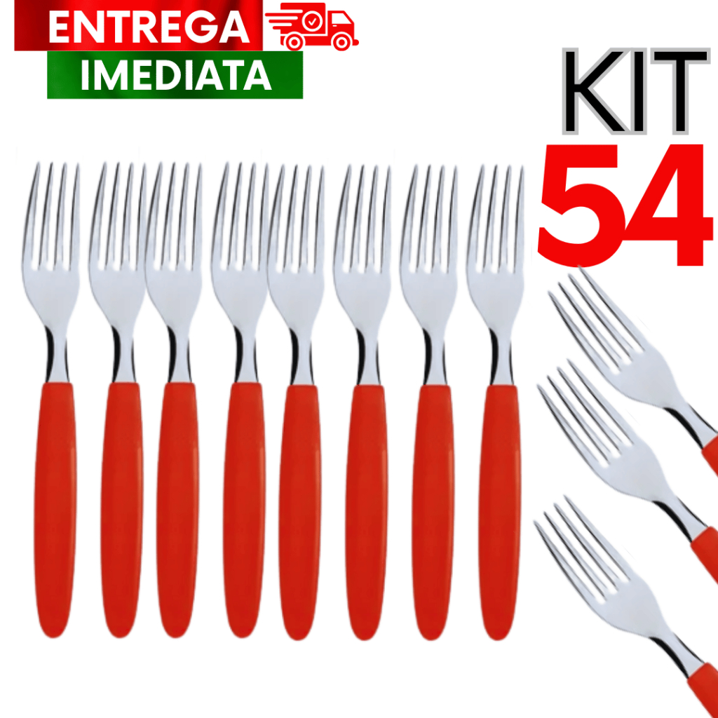 Jogo 54 Garfo Talheres Linha Colorida Vermelho Utilidades Restaurante Buffet Variáveis Utilidades