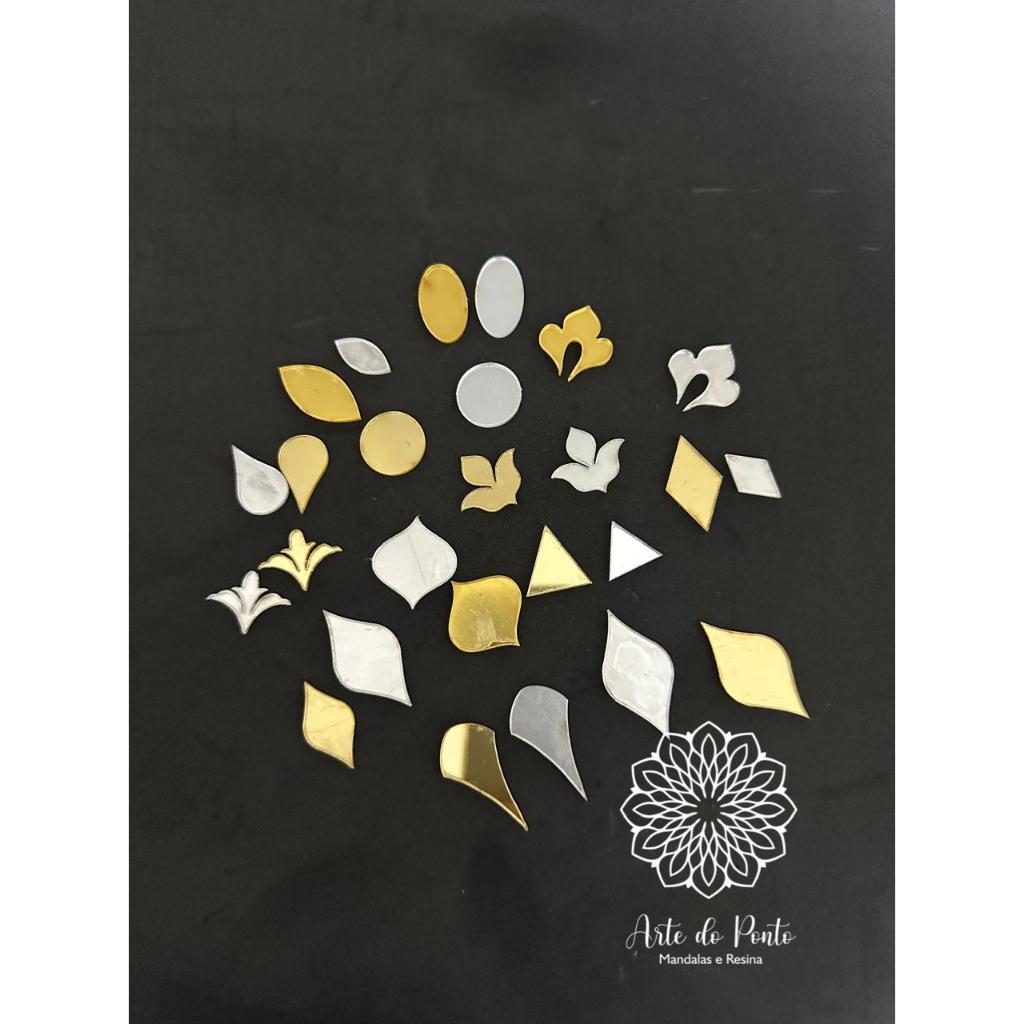 Imagem Kit 50 Espelhos Acrílico Espelhado Prata e Dourado – Vários Formatos e Tamanhos para Artesanato